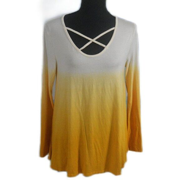 Red Lolly Tops - Red Lolly Dip-Dyed Mustard Top Criss Cross Detailed Neckline Size Large